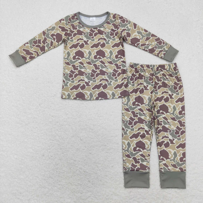 RTS NO MOQ Sibling baby boy clothes Modal camouflage long sleeve pants Sets