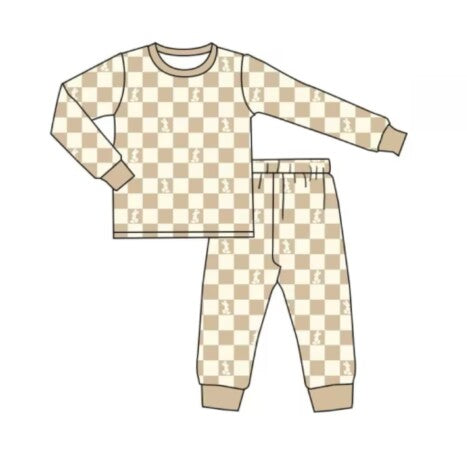 Deadline September  5  custom no moq eta 6-7weeks Long-sleeved beige checkered suit