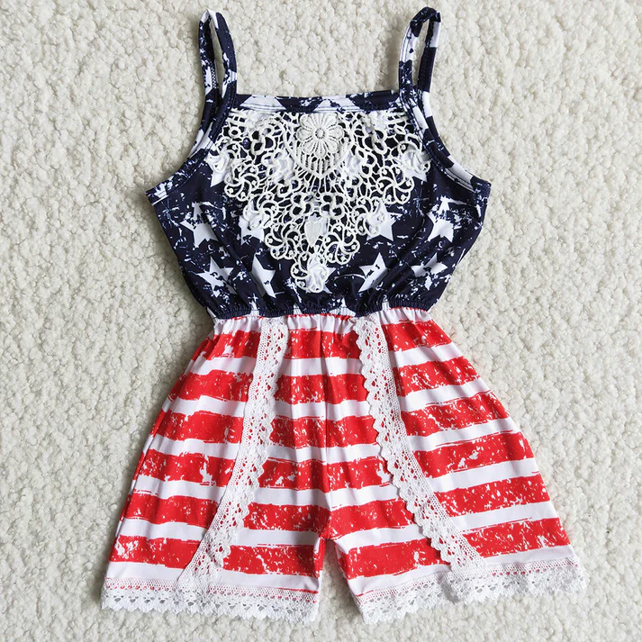 RTS Baby girls clothes 4th of july suspender jumpsuit