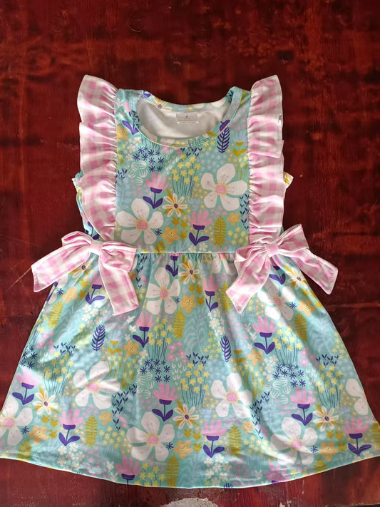 Custom moq 3 eta 6-7weeks baby girl clothes floral flying sleeve dress