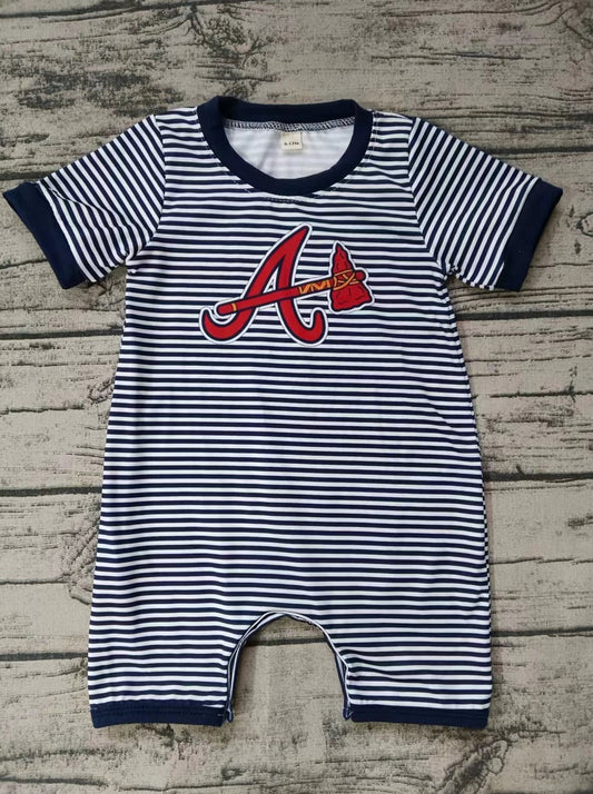 custom moq 5 eta 4-6weeks mix size baby boys clothes team navy blue short sleeve summer Romper