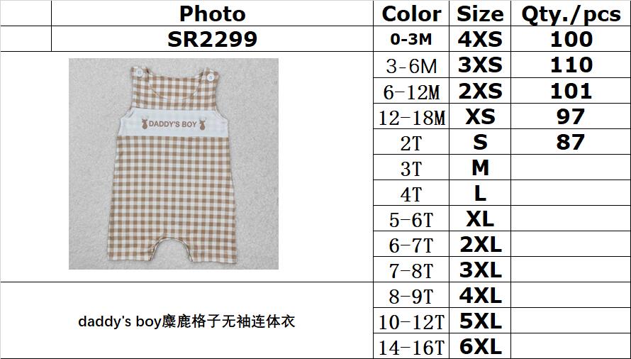 RTS NO MOQ（In Stock) SR2299 Daddy's boy elk plaid sleeveless jumpsuit