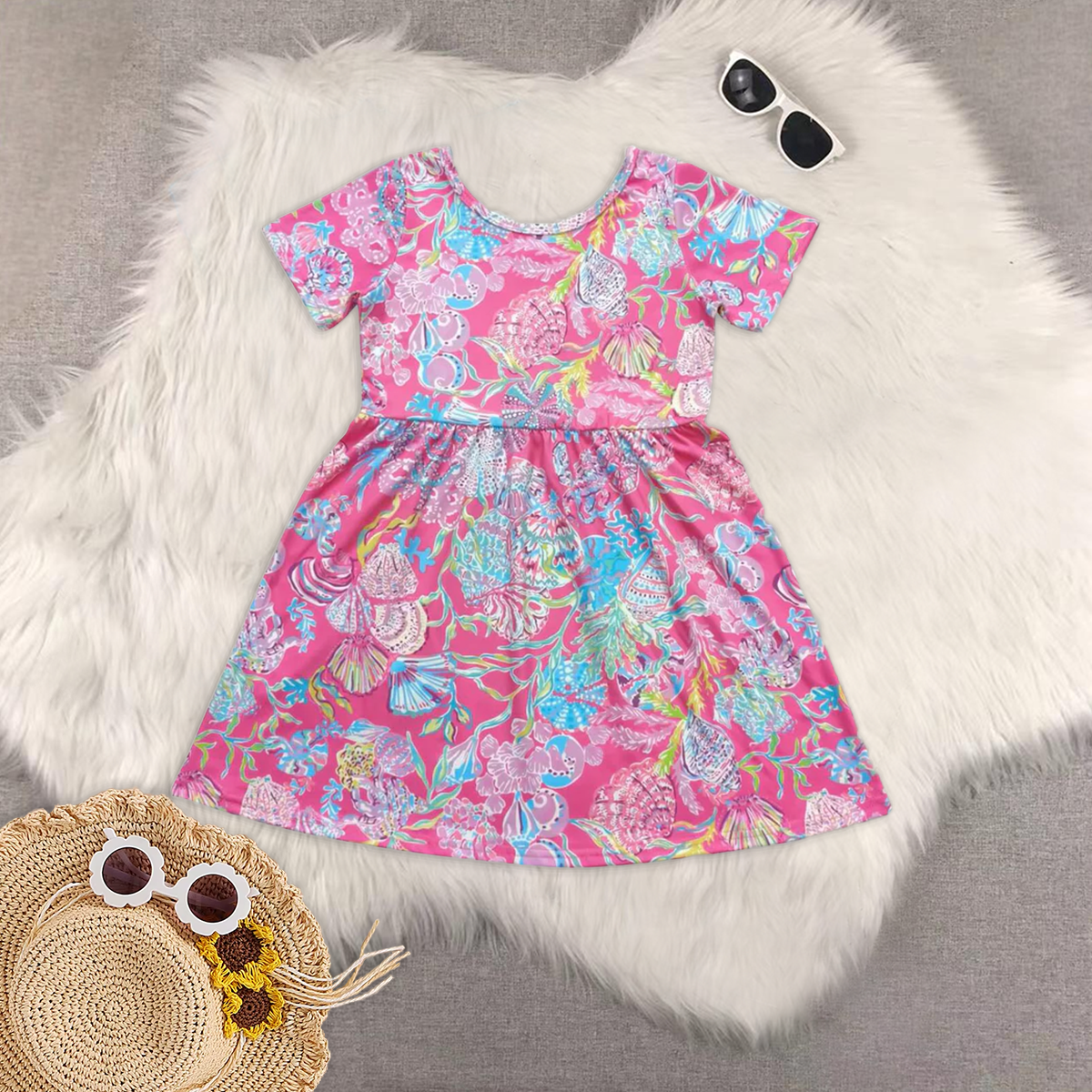 RTS baby girls clothes floral pattern short Sleeve dress