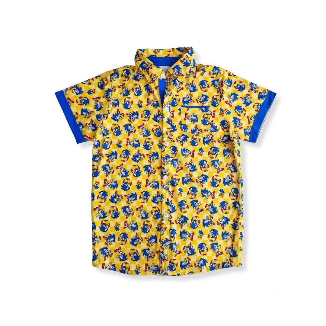 Custom moq 5 eta 6-7weeks baby boys top Yellow short-sleeved boys' top