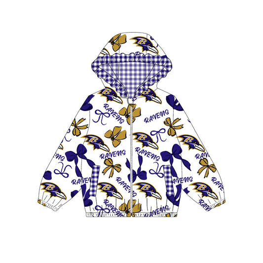 1001-Custom moq 8 mix size milk silk summer team baby girls clothes bow purple hooded long sleeve top-25.10.9