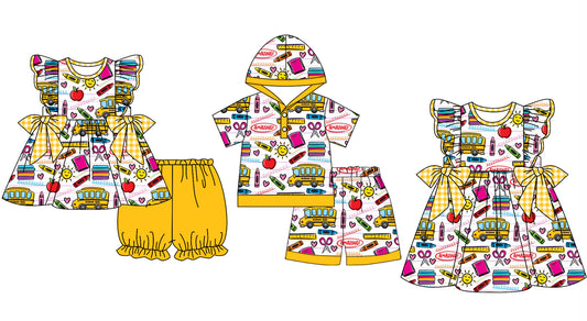 11.29 custom each style moq 5eta 4-6week Sibling Sister back to school pencil baby girl short sleeve shorts sets and sets 2 and dress match design