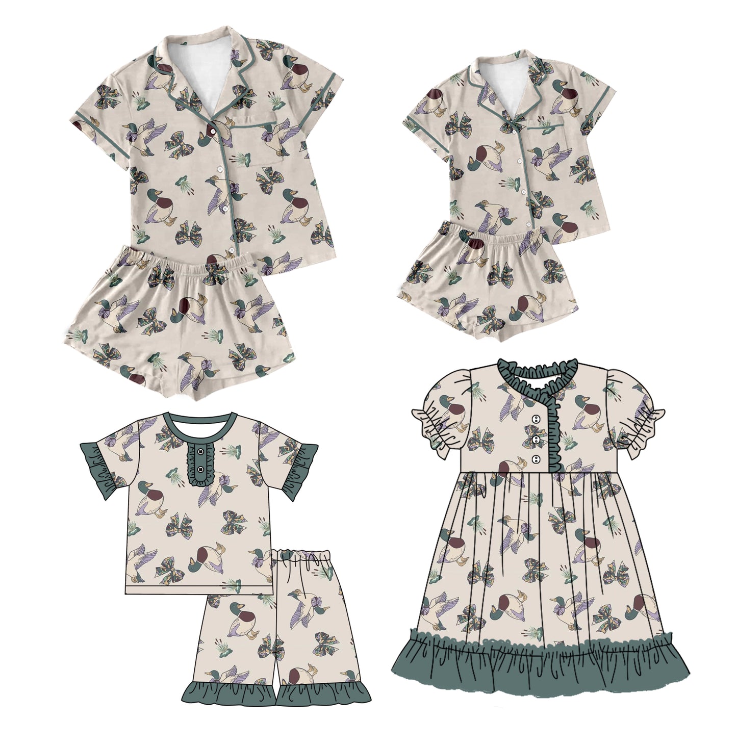 12.16 custom each style moq 5eta 4-6week Sibling Sister duck baby girls short sleeve shorts sets and adult sets and girls sets and dress match design