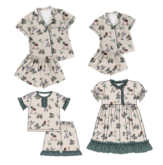 12.16 custom each style moq 5eta 4-6week Sibling Sister duck baby girls short sleeve shorts sets and adult sets and girls sets and dress match design