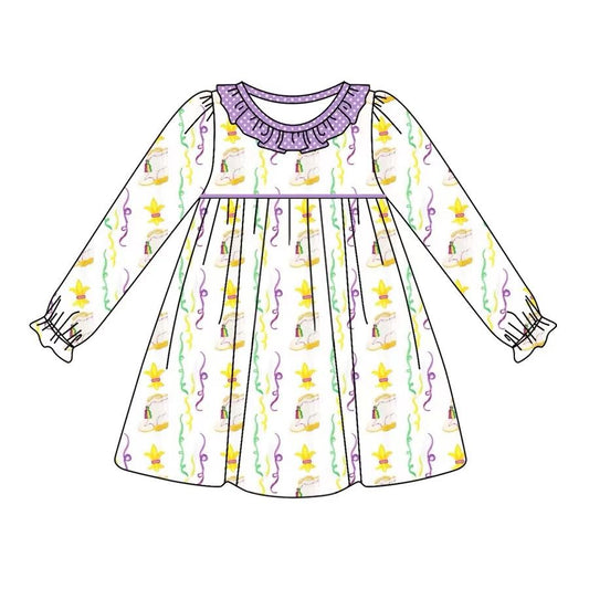 12.5 custom each style moq 5eta 4-6week baby girl clothe mardi gras long sleeve dress
