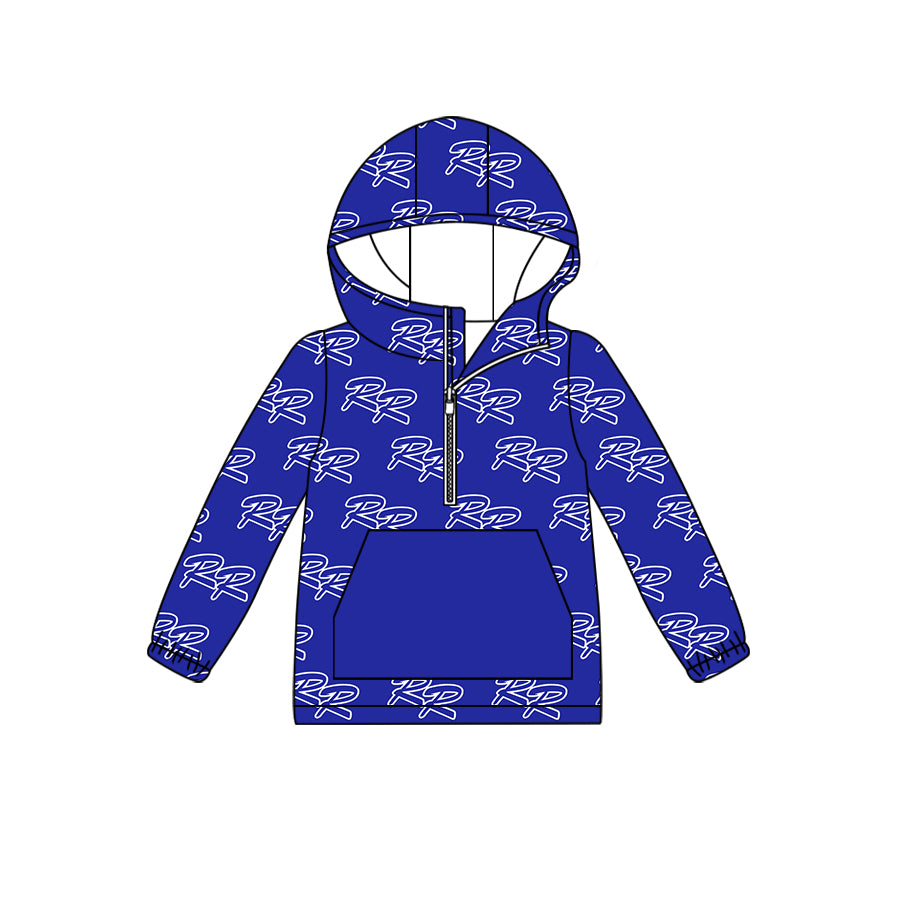 custom moq 5 tat about 6-8week Blue and white lettering zipper hoodie with pockets