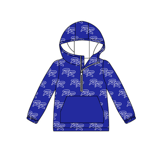 custom moq 5 tat about 6-8week Blue and white lettering zipper hoodie with pockets
