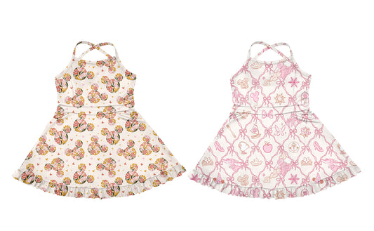 4.15 custom each style moq 5eta 4-6week Sibling Sister baby girls clothes Short sleeve yoga dress 1 and dress 2 match family design