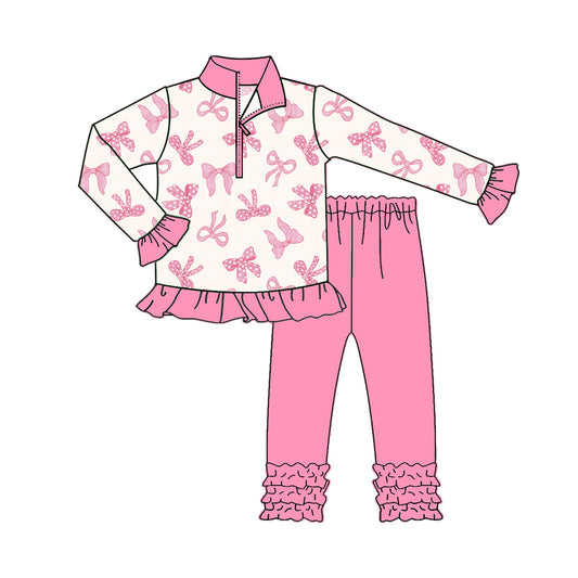25.8.28 custom each style moq 5eta 4-6week Sibling Sisters bow pink baby girl long sleeve pants sets and top match family design