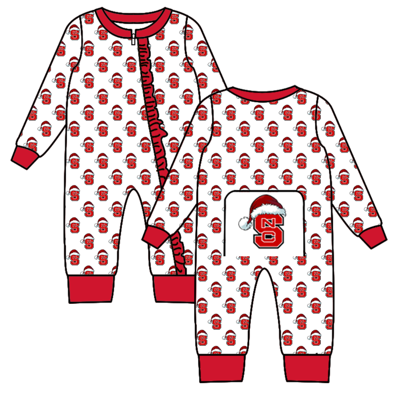 Custom moq 5 eta 6-8weeks   Santa hat red SZC team long sleeve GIRLS romper