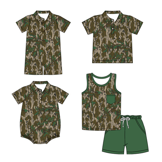 3.14 custom each style moq 5eta 4-6week Sibling Sister camouflage baby boy sets and boy rompers 1 and romper 2 and top match family design