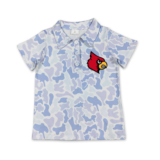 Custom moq 5 mix size milk silk summer teams Infant Boys Light Blue Camo Short Sleeve Button Polo Top