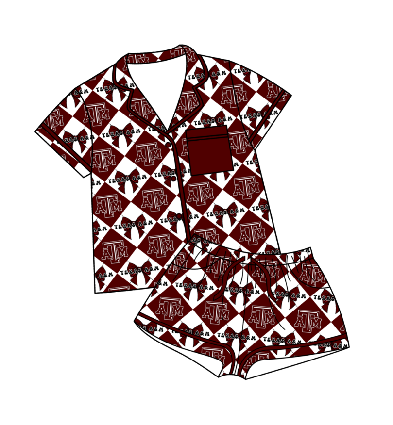 Custom moq 5 mix size Dark red Plaid Baby Pajamas Short-Sleeved Top And Shorts Team Outfit Comfortable Sleepwear for Infants