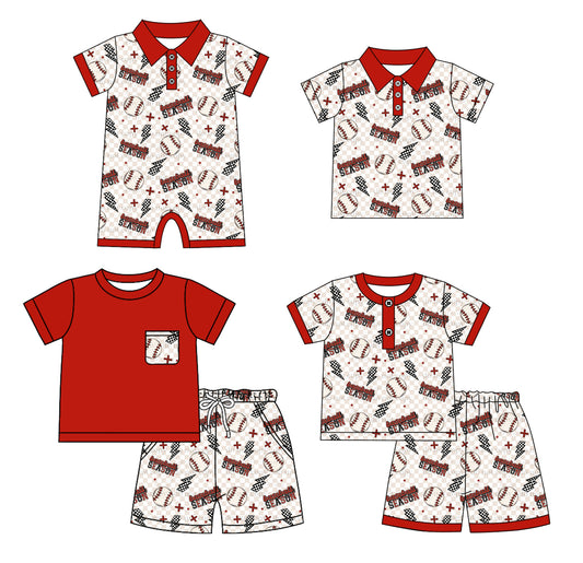 4.4 custom each style moq 5eta 4-6week Sibling Sister baseball baby boy sets 1 and sets 2 and boy rompers and top match family design