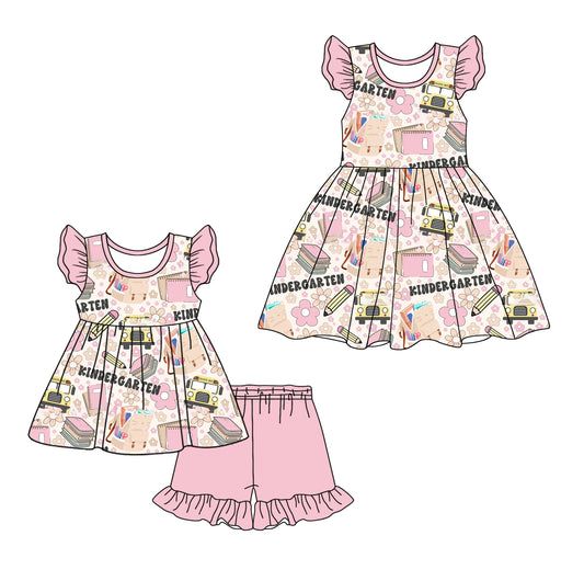 2.10 custom each style moq 5eta 4-6week Sibling Sister baby girl short sleeve shorts sets and dresses match design
