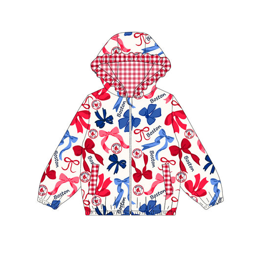 Custom moq 8 mix size milk silk summer team baby girls clothes bow red blue hooded long sleeve top-25.9.19