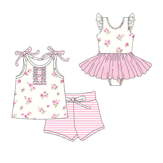 3.1 custom each style moq 5eta 4-6week Sibling Sister floral baby girl short sleeve shorts sets and romper match design
