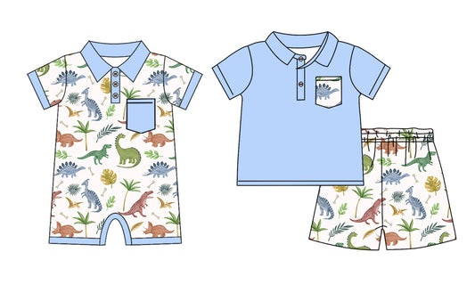 3.21 custom each style moq 5eta 4-6week Sibling Sister dinosaur baby boy short sleeve shorts sets and romper match design