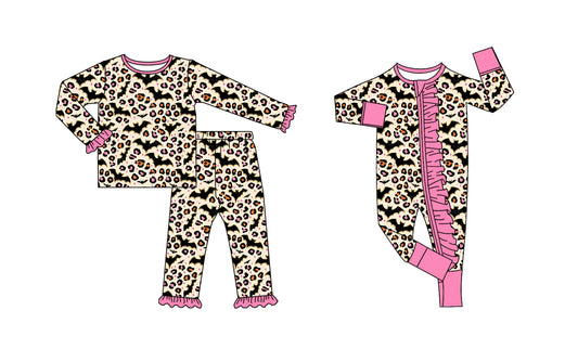 25.8.6 custom each style moq 5eta 4-6week Sibling Sister bat leopard baby girl long sleeve pants sets and rompers match family design