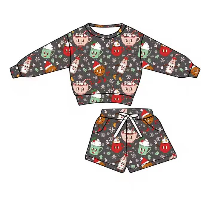 Custom moq 5 each style eta 6-7weeks baby girl clothes long sleeve shorts set 8-25.8.7