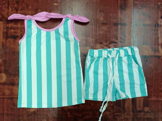 Custom moq 3 eta 6-7weeks baby girls clothes striped suspender shorts sets
