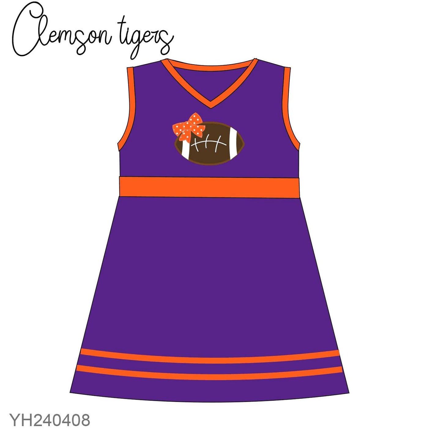 Custom MOQ 3 MIX SIZE ETA 6-7weeks team Clemson tigers baby girls clothes purple sleeveless dress