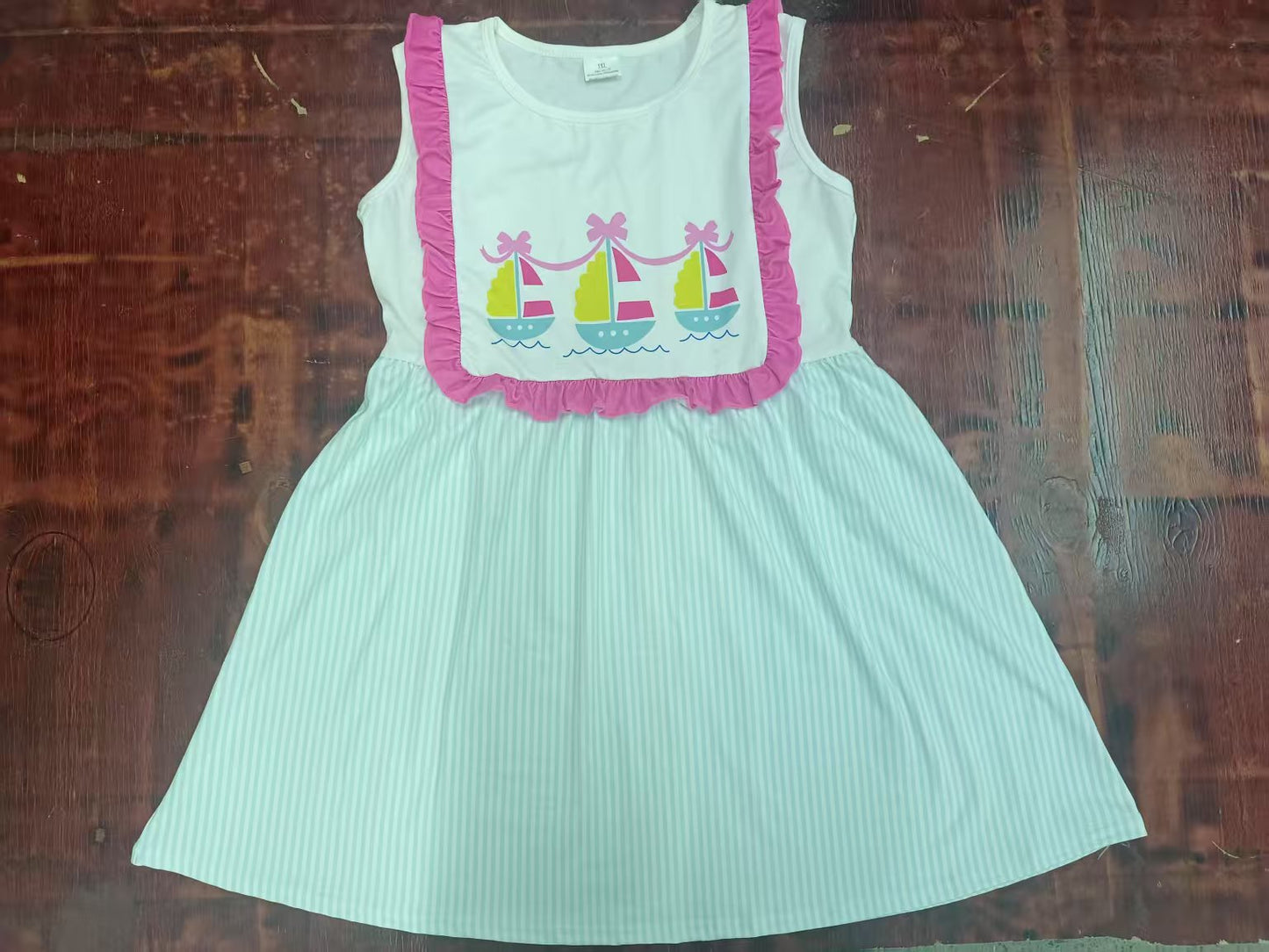 Custom moq 3 eta 6-7weeks baby girl clothes boat bow sleeveless dress