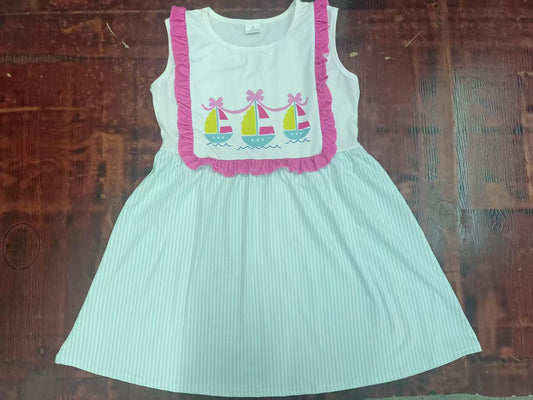 Custom moq 3 eta 6-7weeks baby girl clothes boat bow sleeveless dress