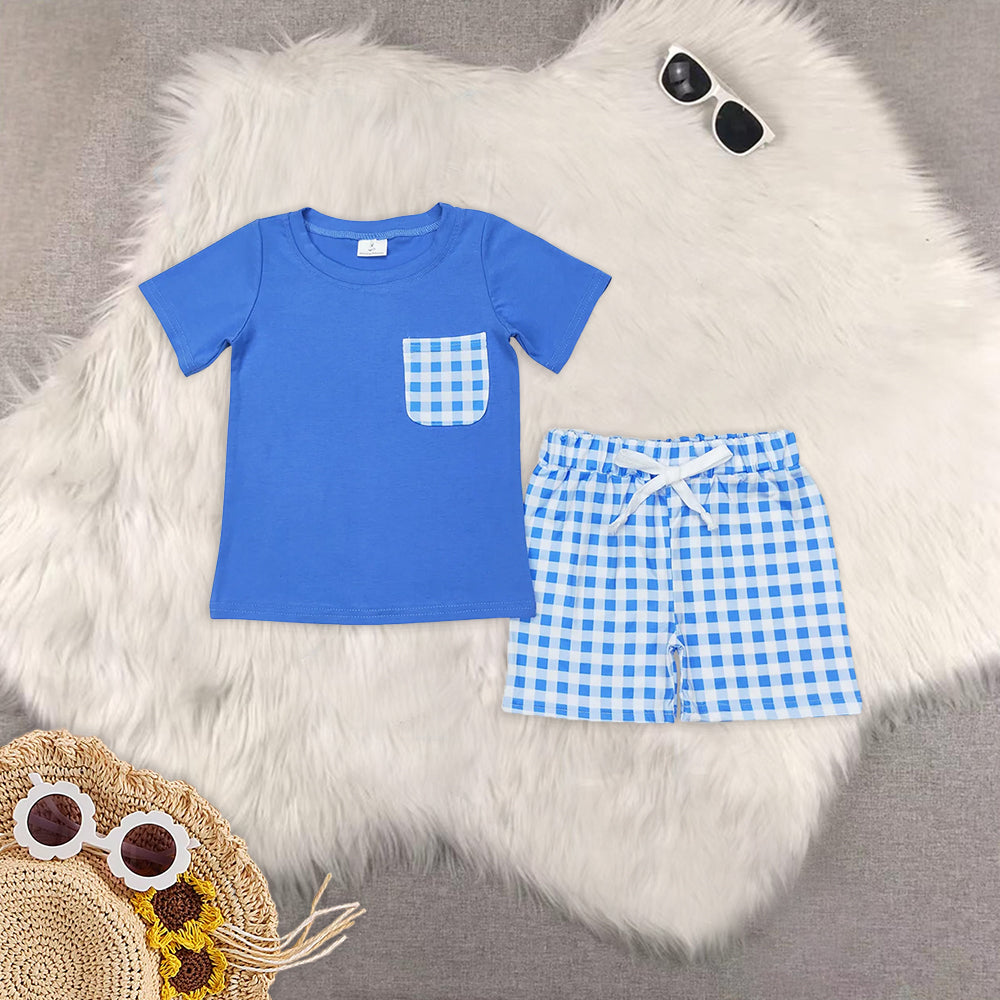 RTS NO MOQ baby boy blue short-sleeved shorts suit romper