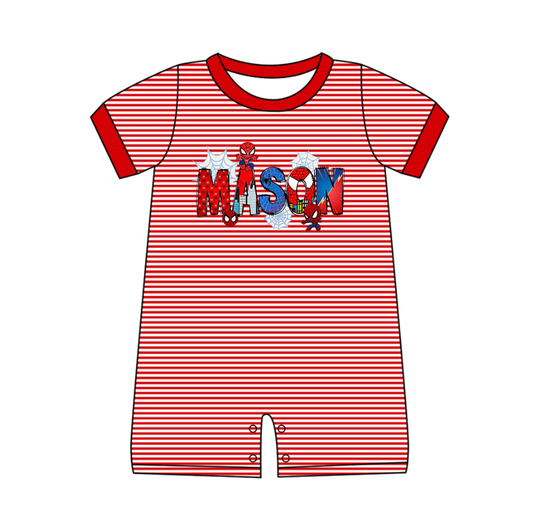 Custom moq 5 mix size milk silk baby boy clothes cartoon red short sleeve romper