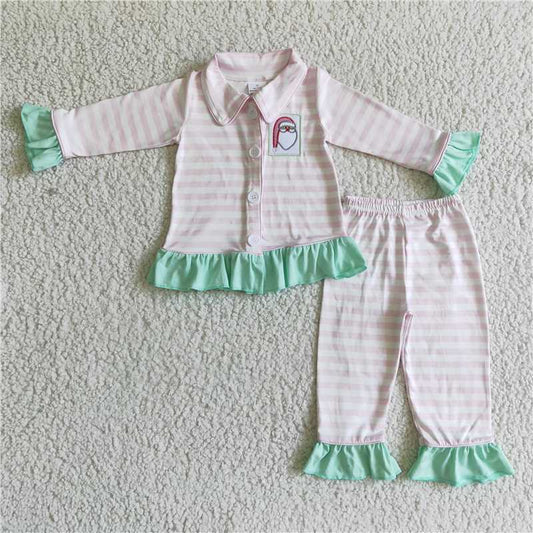 RTS NO MOQ（In Stock) GLP0134 Embroidered Christmas Long Sleeve Pants Set
