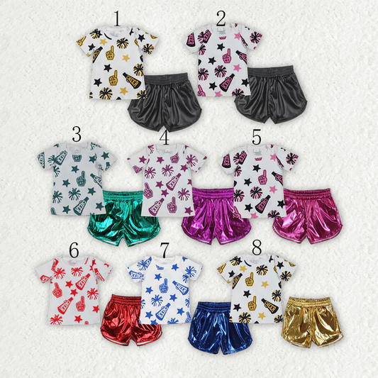 RTS NO MOQ Sibling Baby Girls Boys cheers short sleeve Clothes Sets