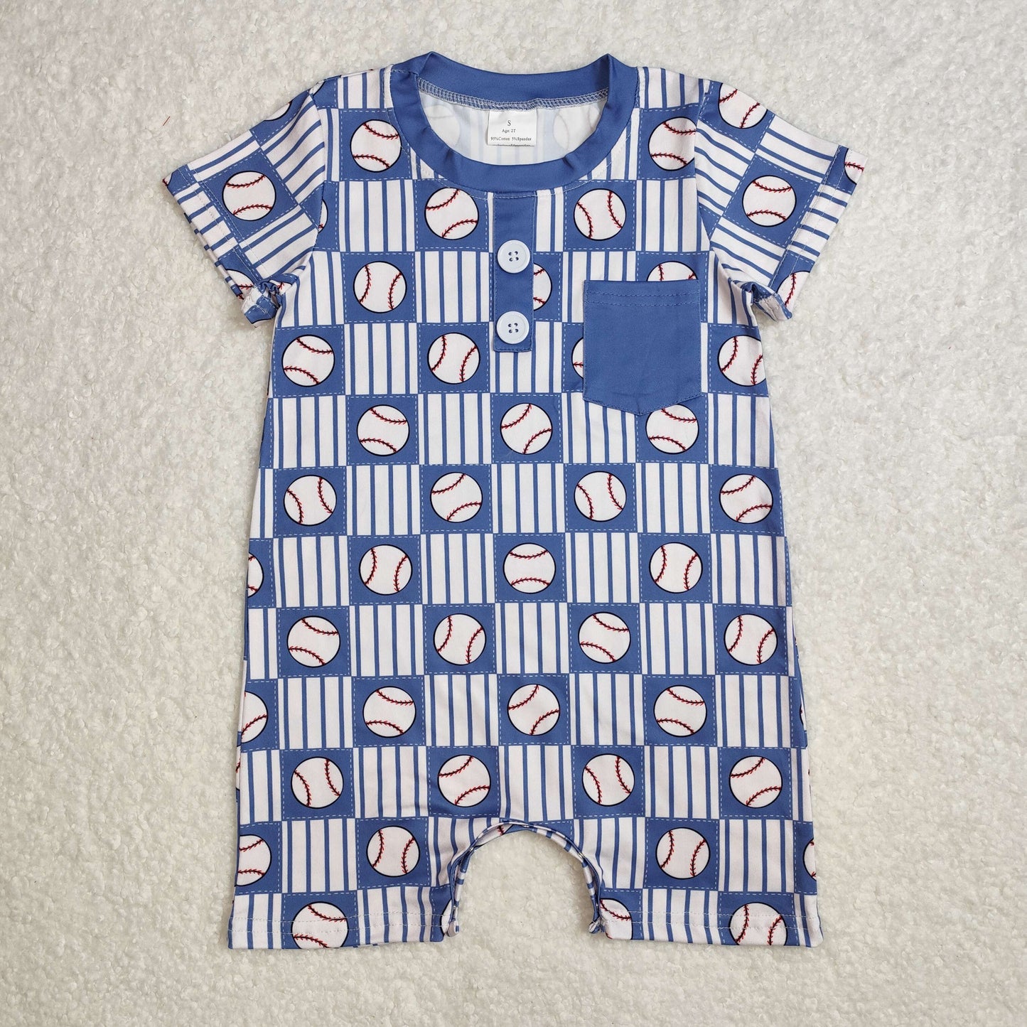 RTS NO MOQ ETA 5/7days arrived SR2313 Baseball blue pocket striped plaid short-sleeved jumpsuit