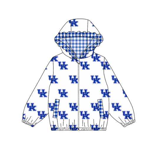 Custom moq 5 mix size milk silk summer team baby girls clothes blue hooded long sleeve top-25.10.15