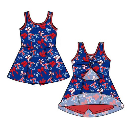 custom moq 5 mix size NB020624 Baby Girls Bow Print Team Yoga Active Sleeveless Shorts Knee Length Dresses