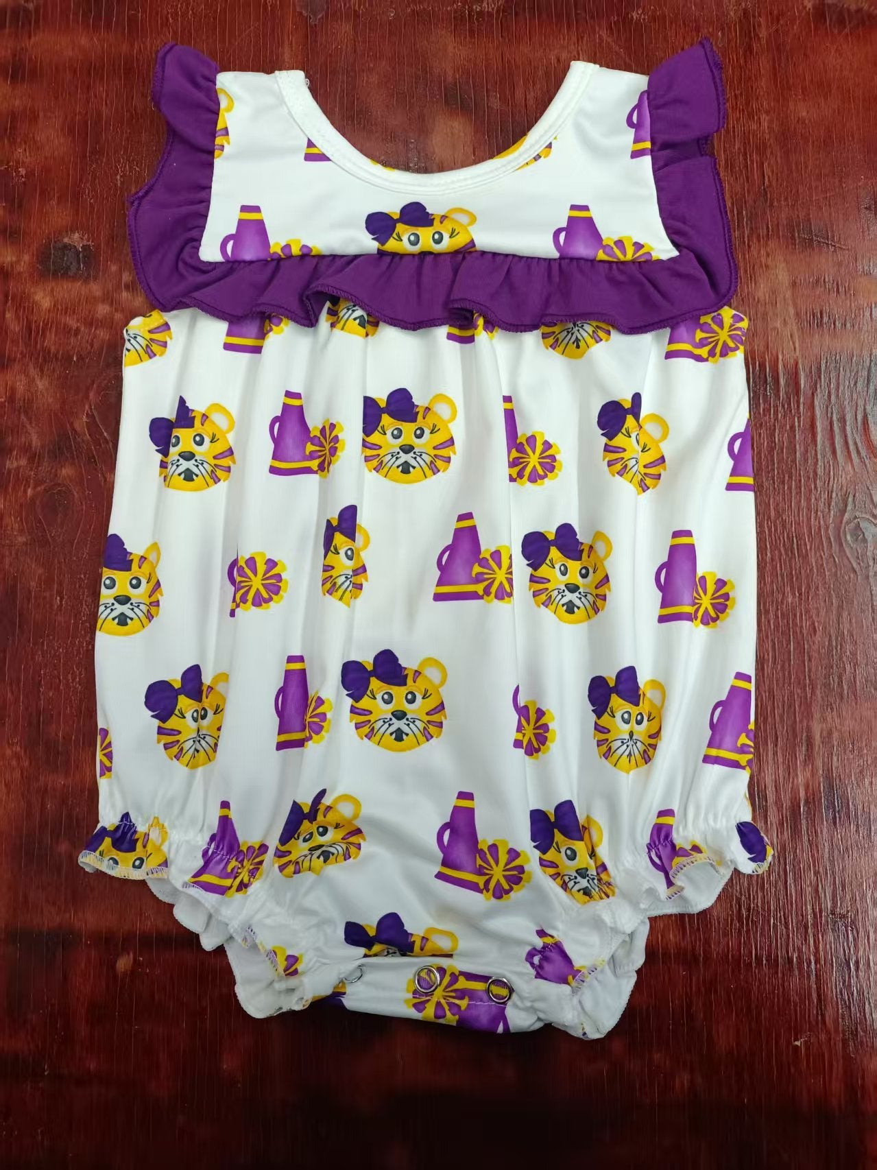 Custom moq 3 eta 6-7weeks baby girl clothes team purple sleeveless romper