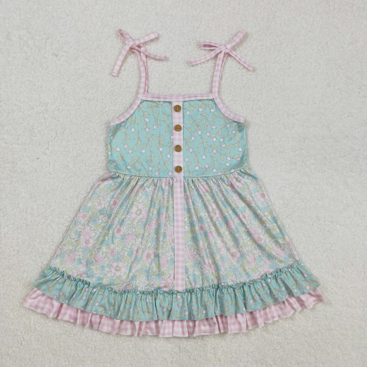 RTS NO MOQ ETA 5/7days Arrived GSD1748 Flower and leaf pink plaid lace suspender dress