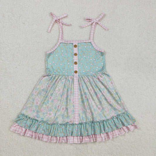 RTS NO MOQ ETA 5/7days Arrived GSD1748 Flower and leaf pink plaid lace suspender dress