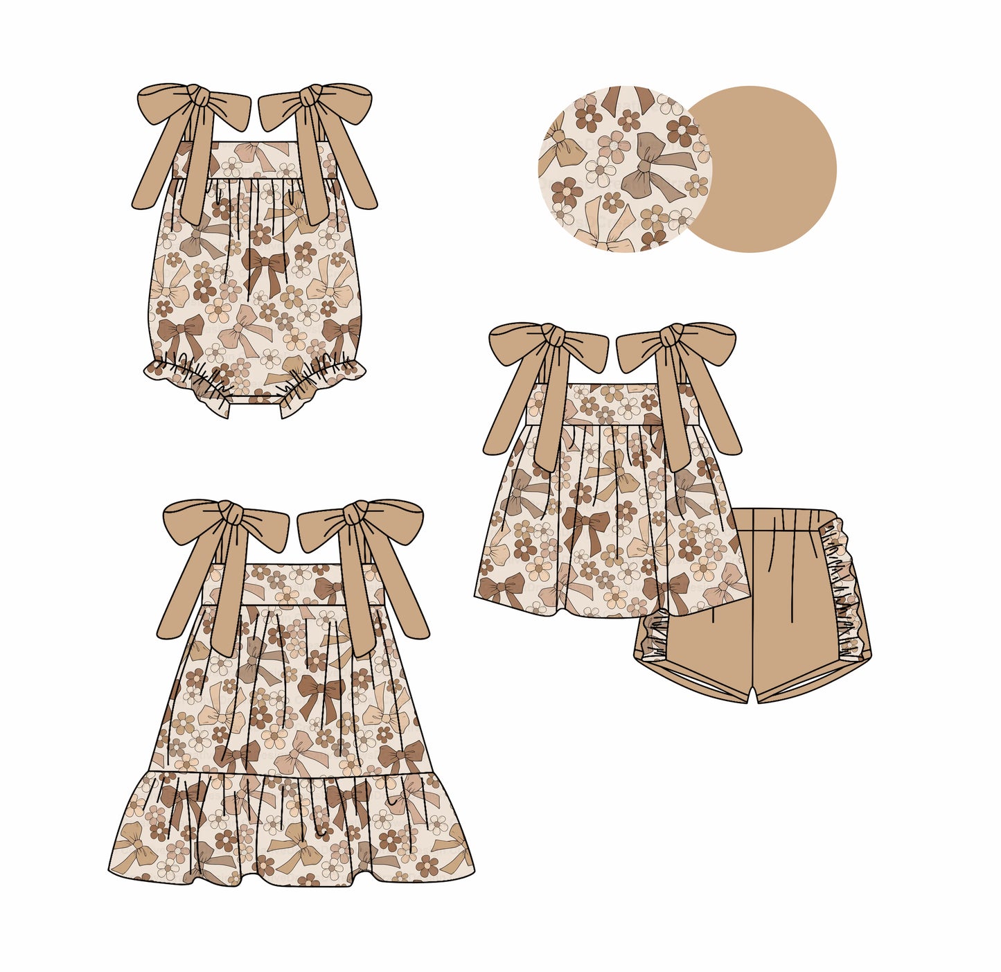 3.1 custom each style moq 5eta 4-6week Sibling Sister bow floral baby girl short sleeve shorts sets and dress and rompers match family design