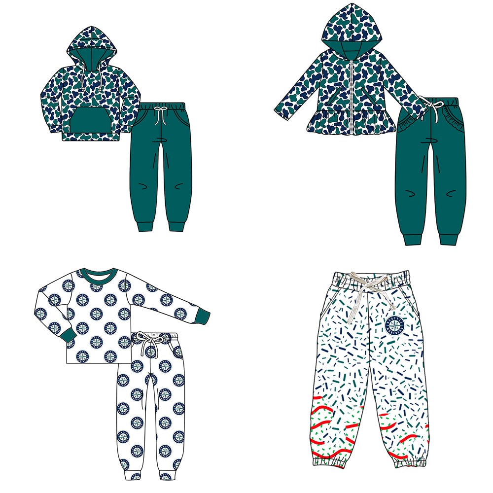Custom moq 5 mix size milk silk summer teams baby girls clothes camouflage green hooded long sleeve pants sets 2 and boy pants sets and pant-25.8.9