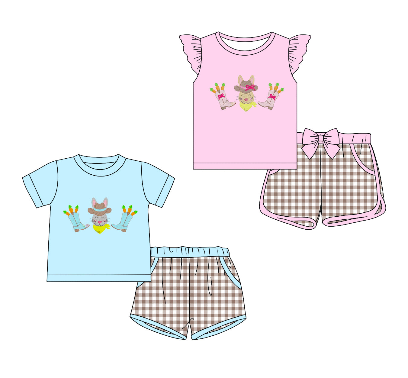 11.2 custom each style moq 5eta 4-6week Sibling Sister easter baby girl short sleeve shorts sets 1 and sets 2 match design