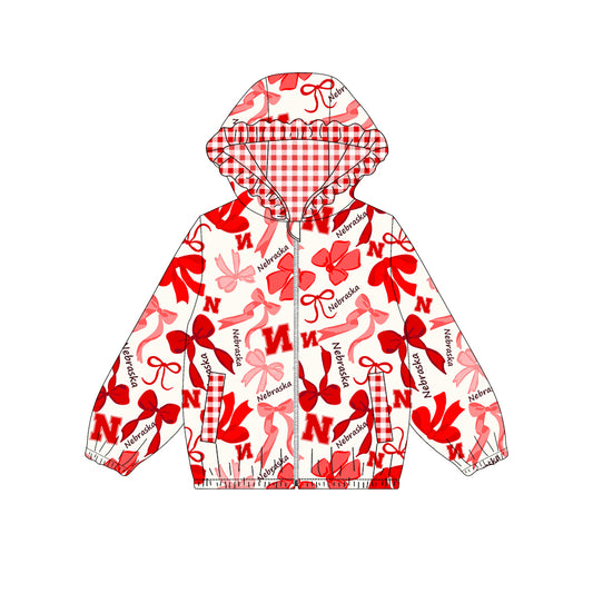 Custom moq 5 mix size milk silk summer teams baby girls clothes lace bow red hooded long sleeve top-25.9.2