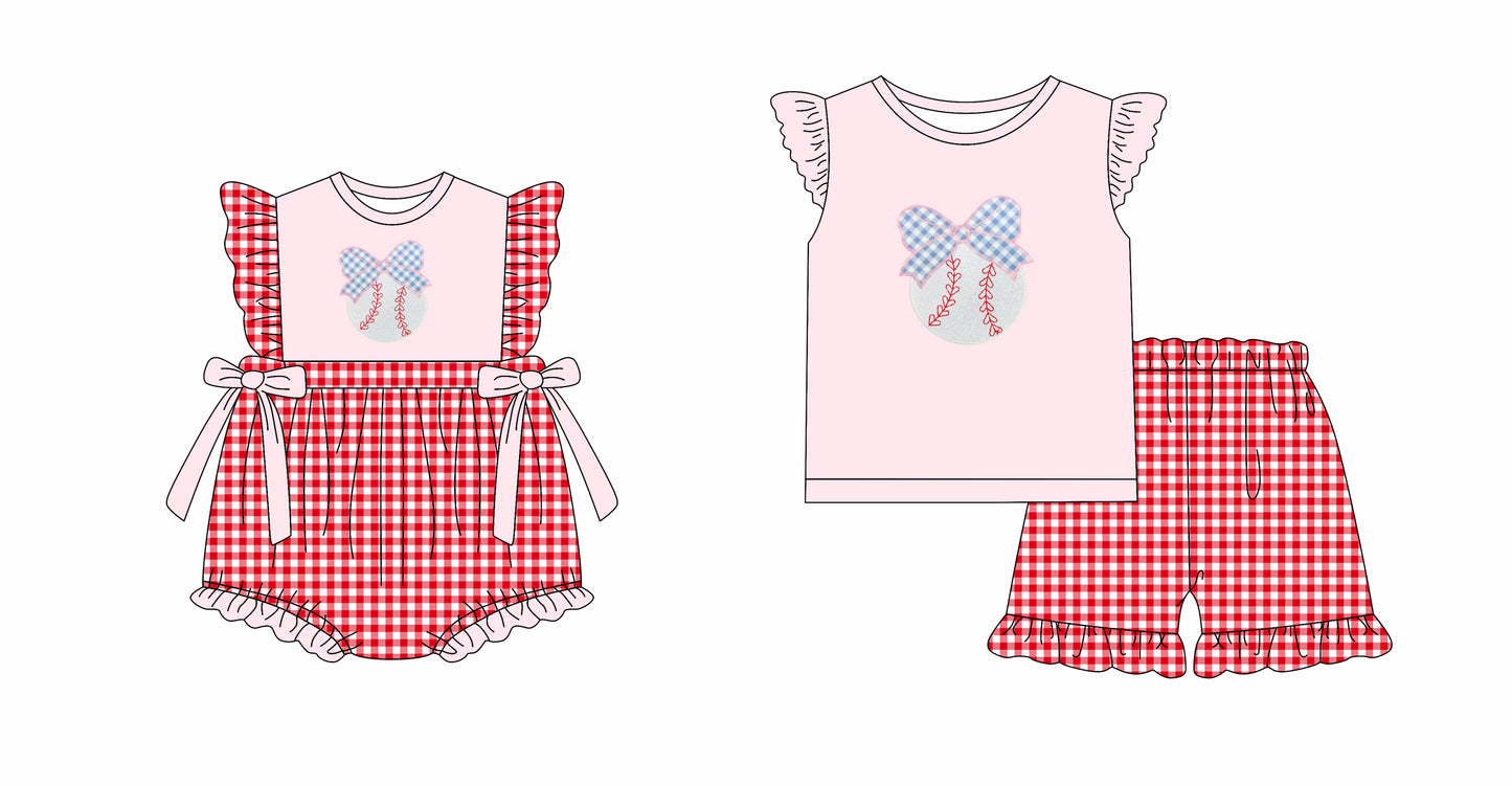 12.2 custom each style moq 5eta 4-6week Sibling Sister baseball bow baby girl short sleeve shorts sets and rompers match design