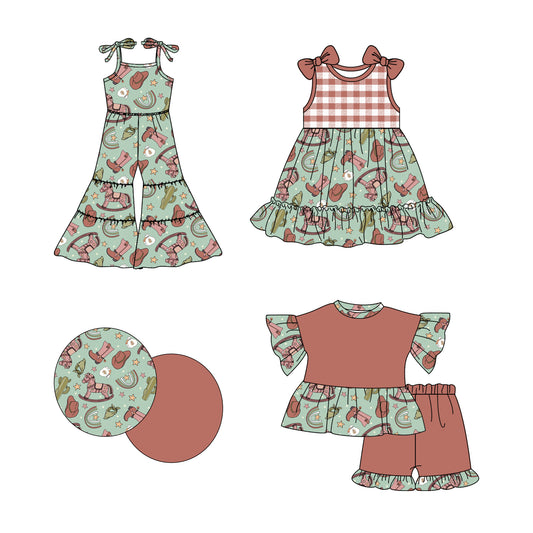 2.22 custom each style moq 5eta 4-6week Sibling Sister boot baby girl sets and dress and jumpsuit match family design