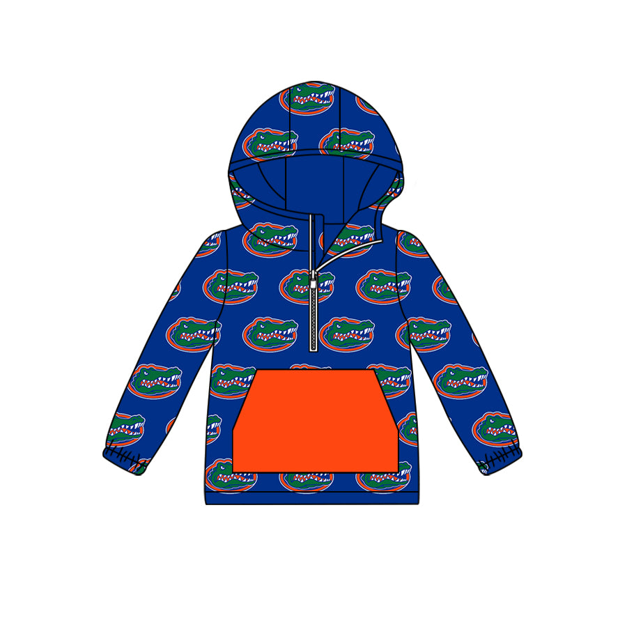 custom moq 5 tat about 6-8week Blue and orange lettering zipper hoodie with pockets zipper hoodie with pockets