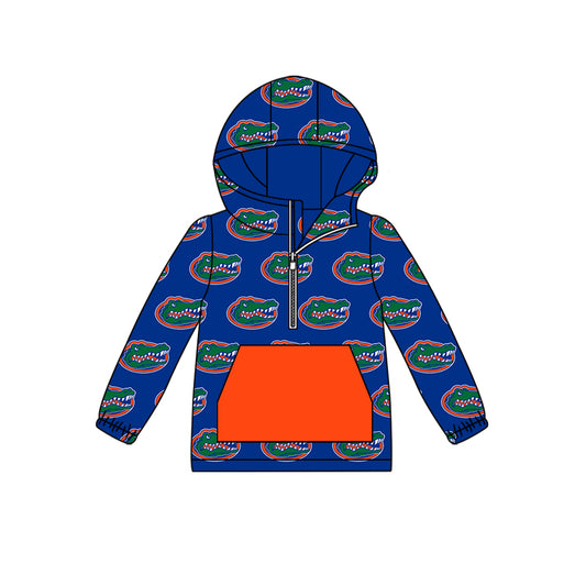 custom moq 5 tat about 6-8week Blue and orange lettering zipper hoodie with pockets zipper hoodie with pockets